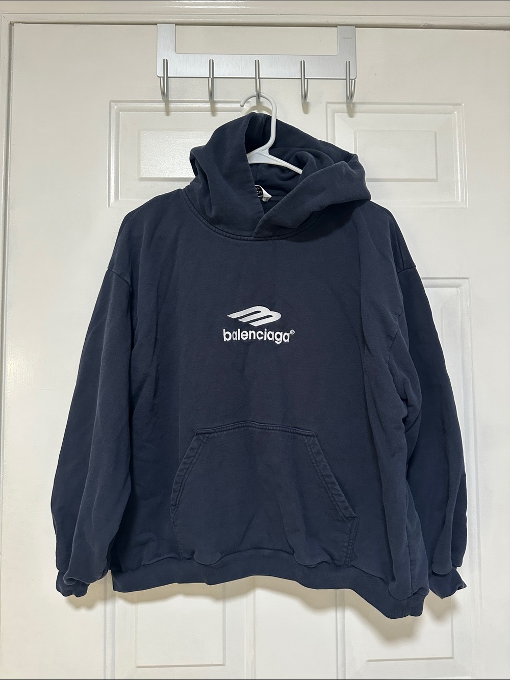 Balenciaga Men's Navy Logo Crewneck Hoodie